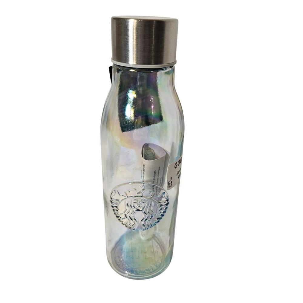 NWT Starbucks 2019 Recycled Glass Rainbow Iridescent Water Bottle 20 oz Spain